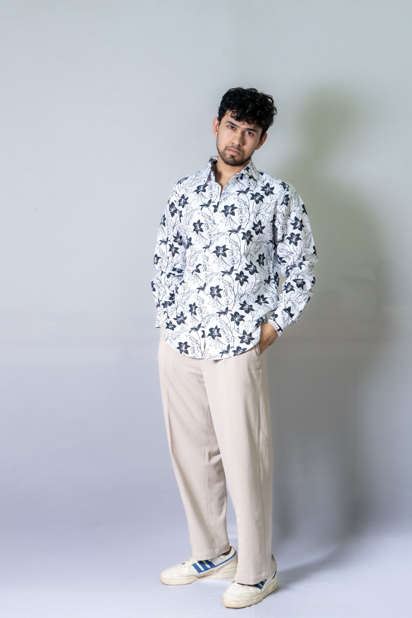 Ethereal Floral Shirt – White & Black