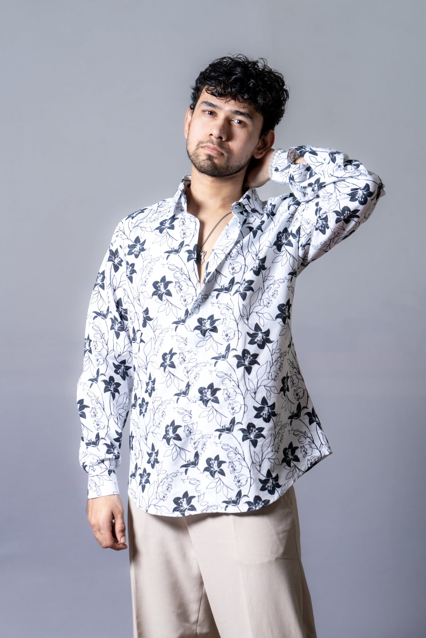 Ethereal Floral Shirt – White & Black