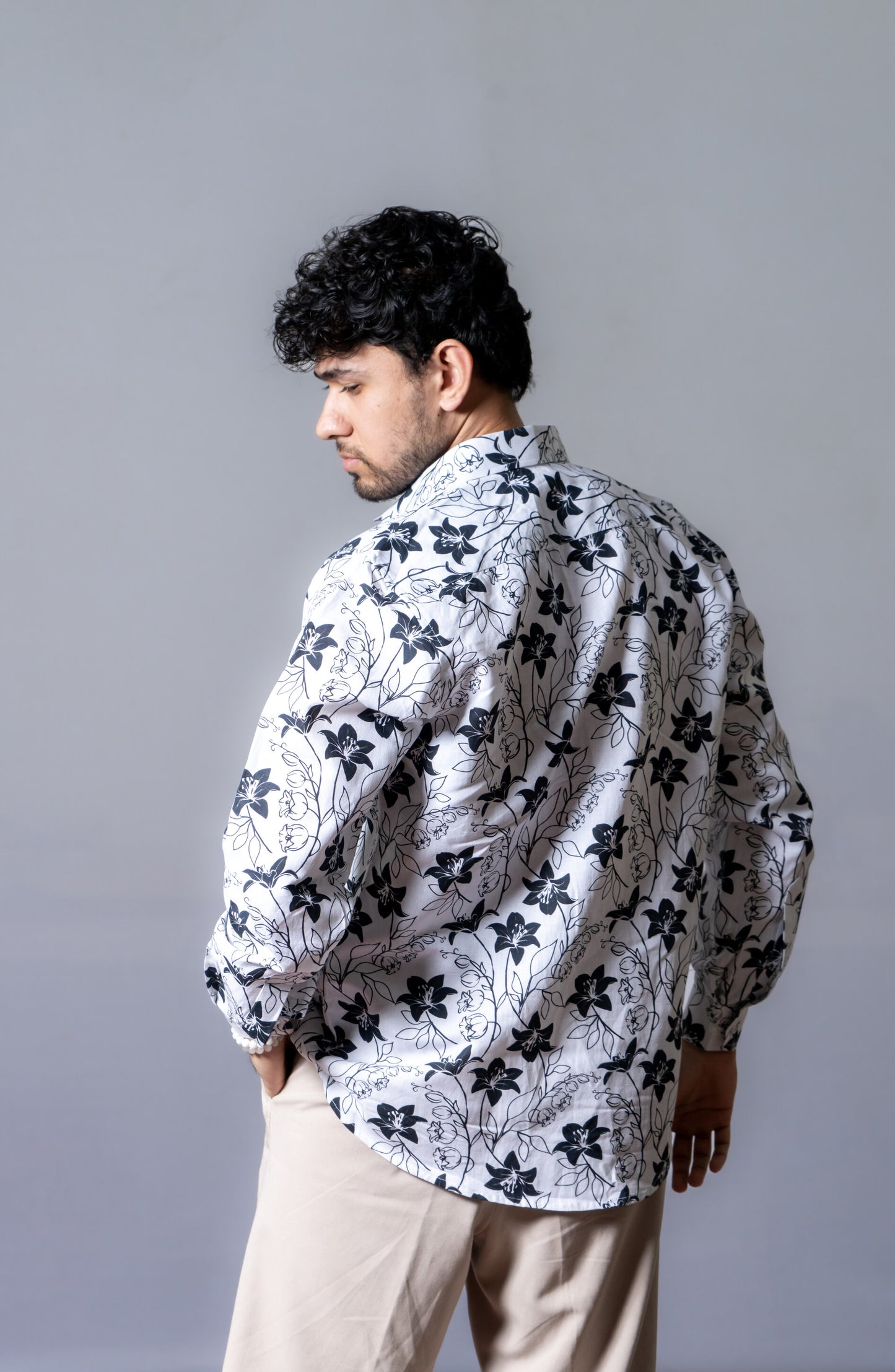 Ethereal Floral Shirt – White & Black
