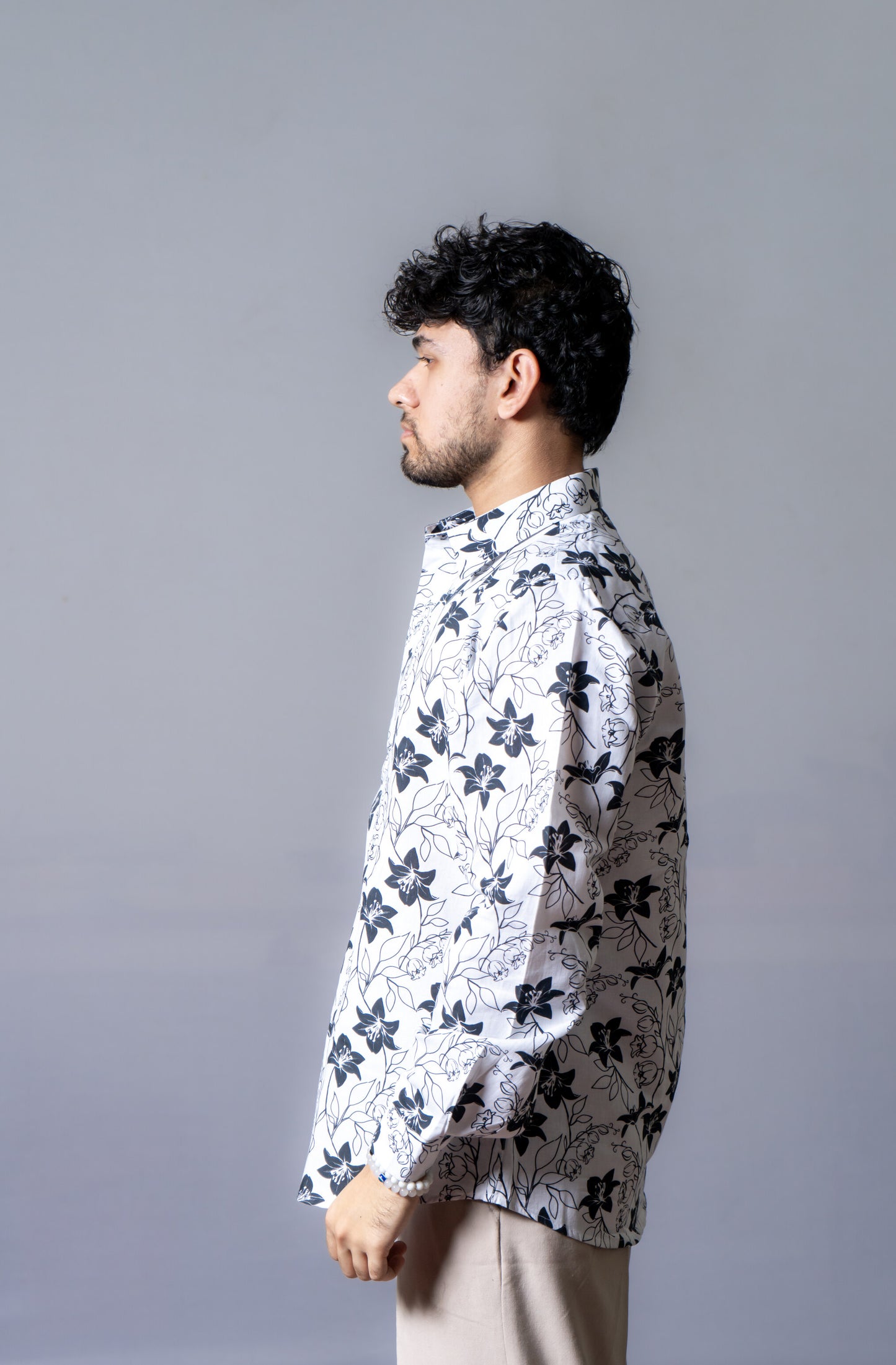 Ethereal Floral Shirt – White & Black
