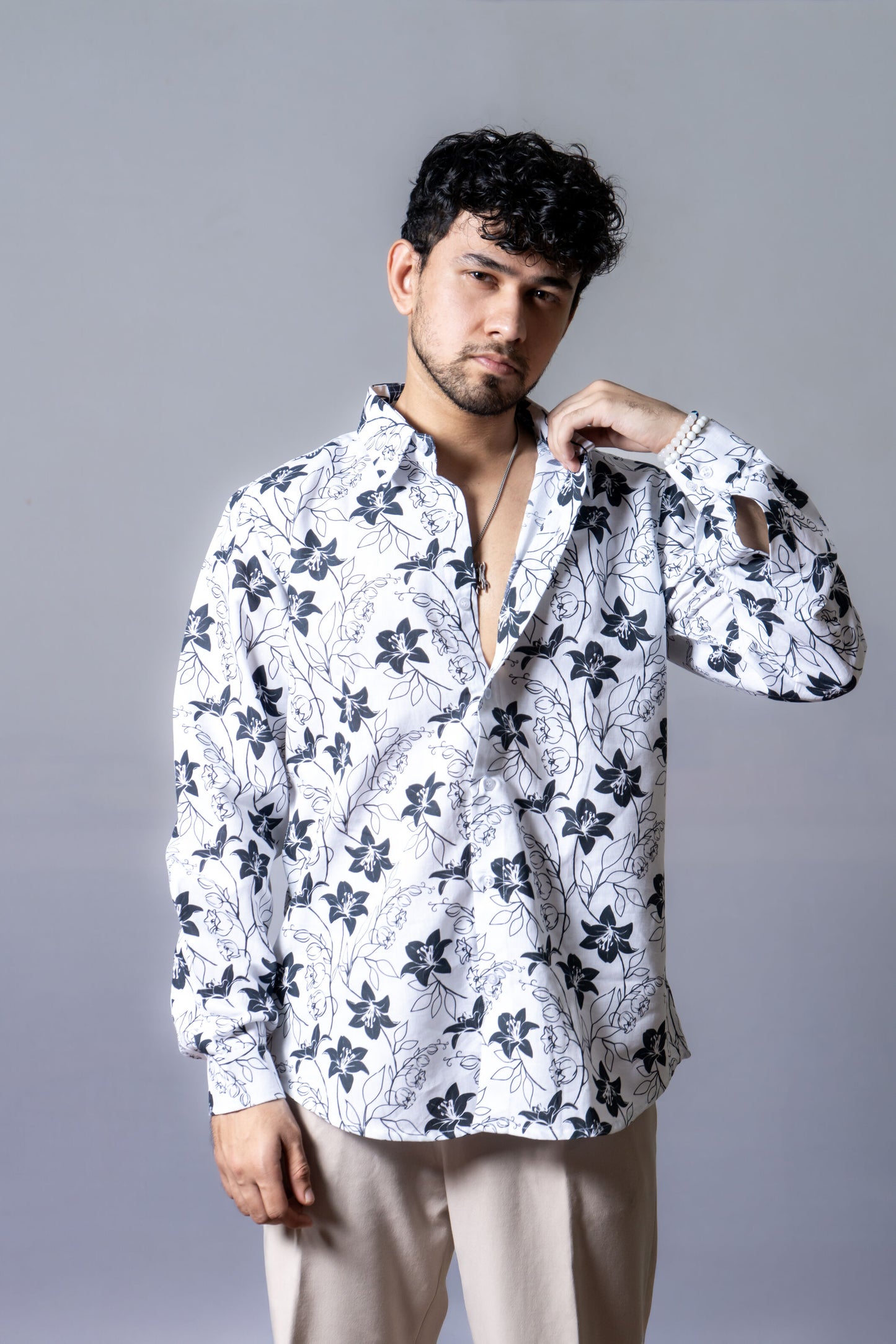 Ethereal Floral Shirt – White & Black