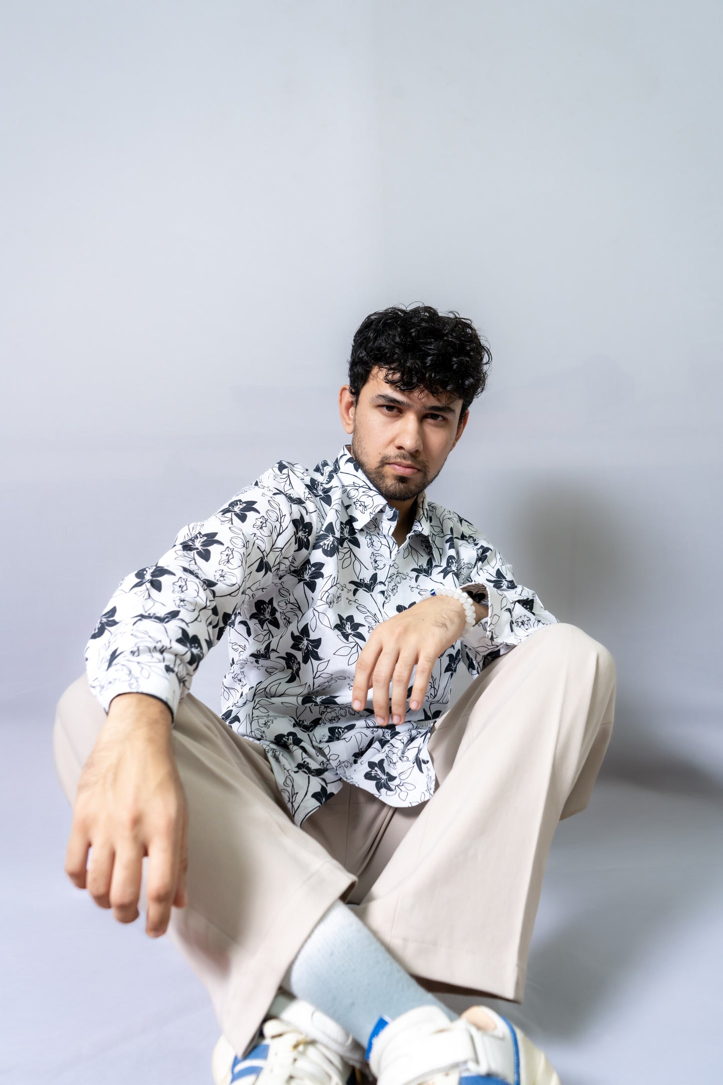 Ethereal Floral Shirt – White & Black
