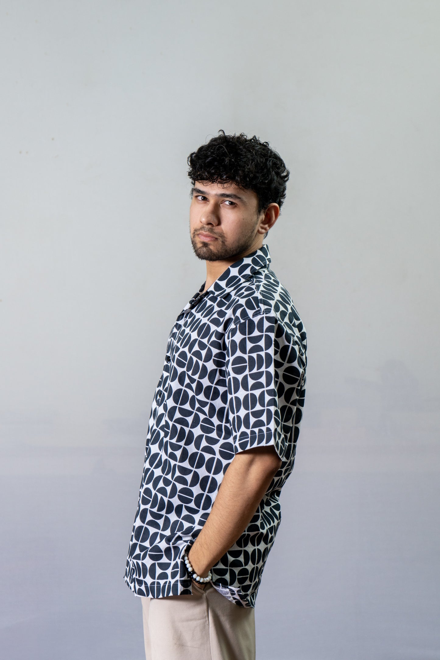 Linen Abstract Printed Shirt Bold Abstract- Black And White