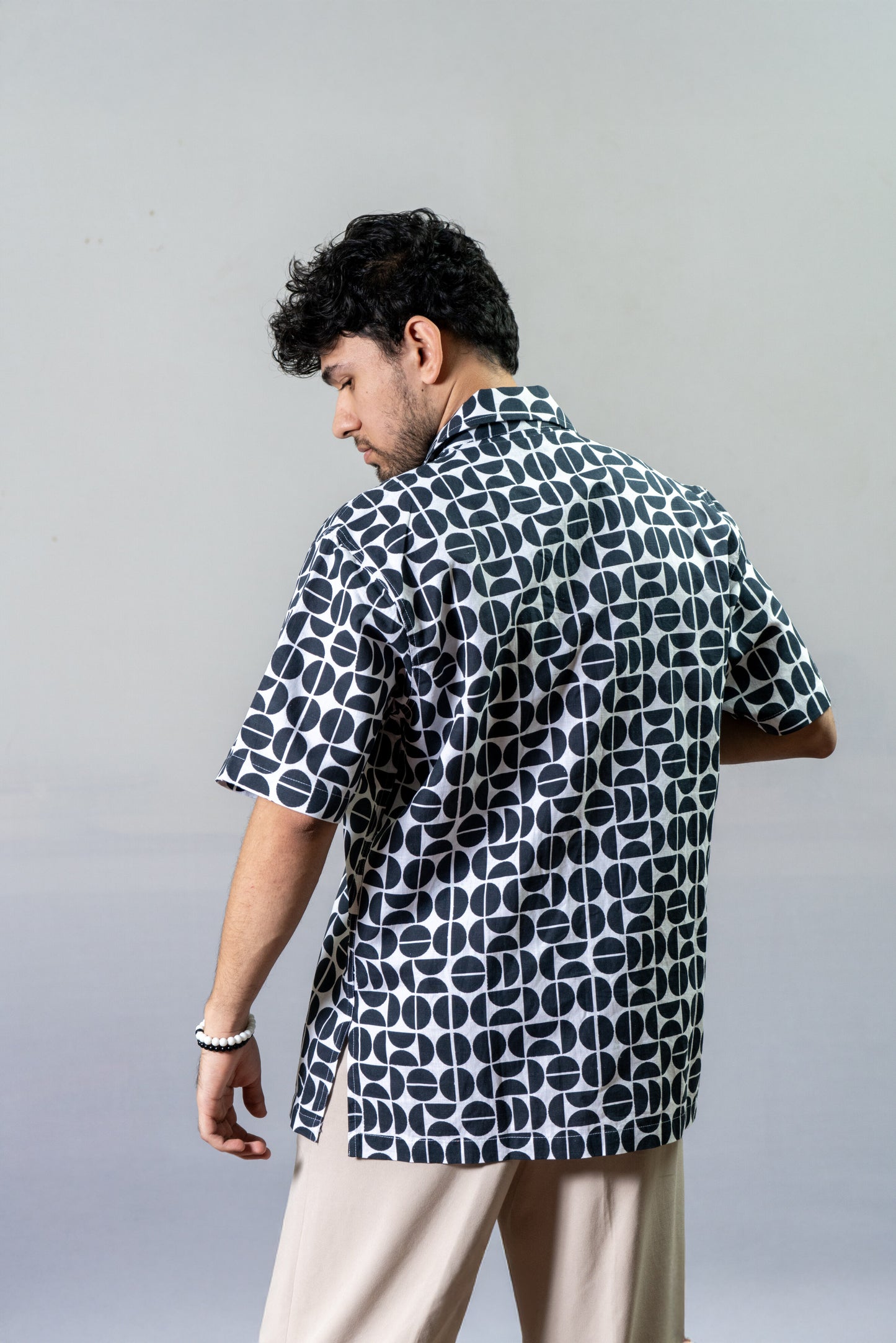 Linen Abstract Printed Shirt Bold Abstract- Black And White