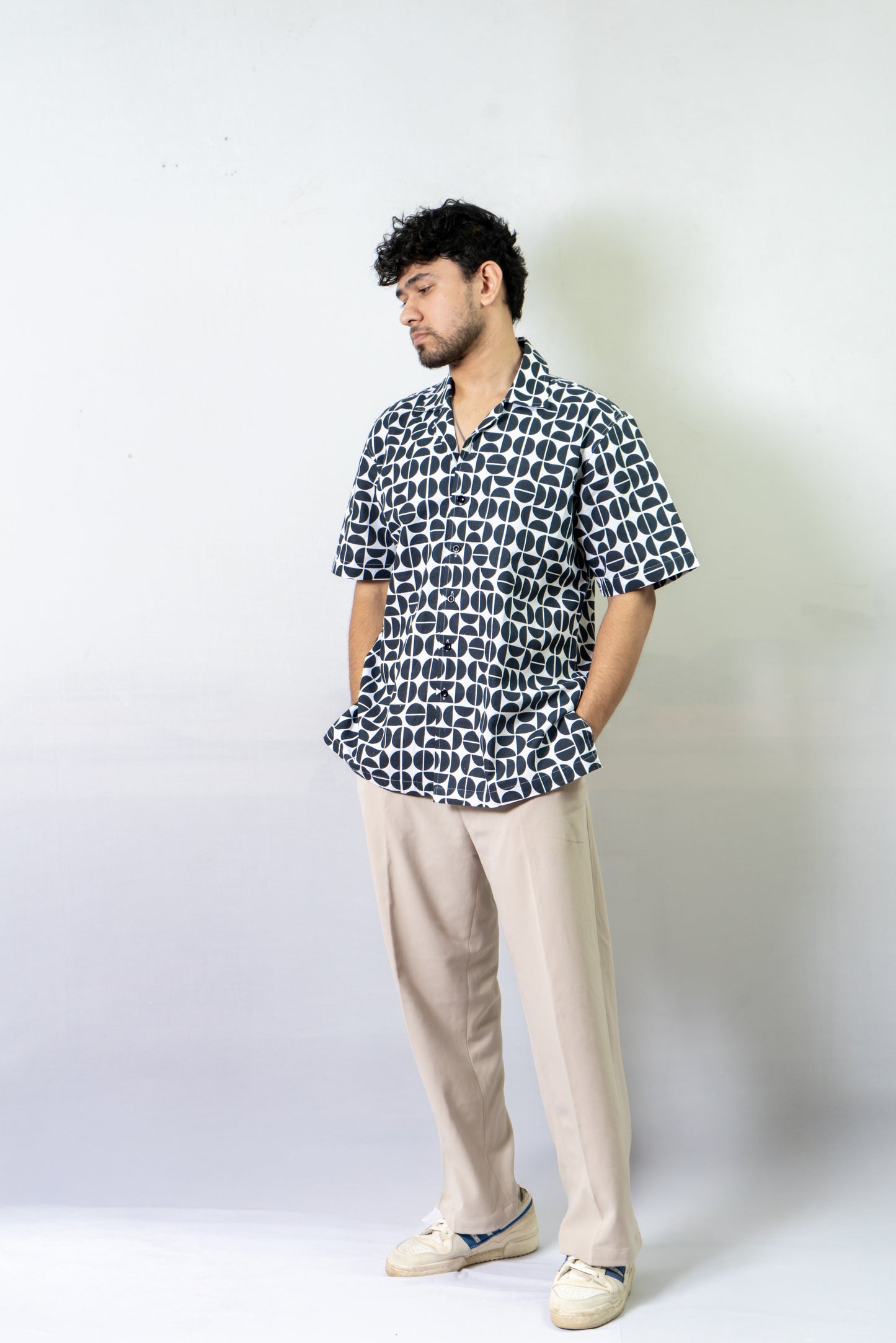 Linen Abstract Printed Shirt Bold Abstract- Black And White