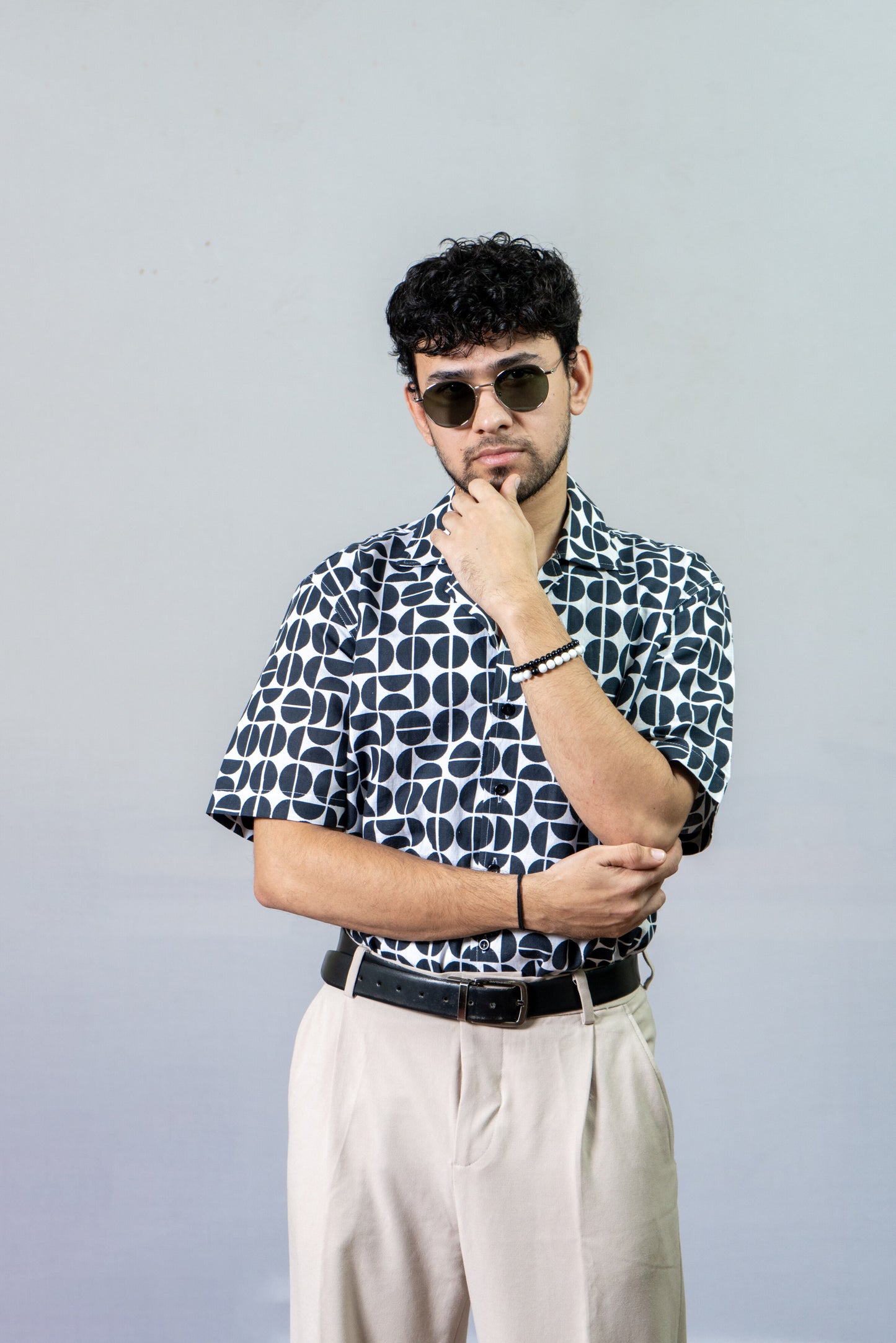 Linen Abstract Printed Shirt Bold Abstract- Black And White