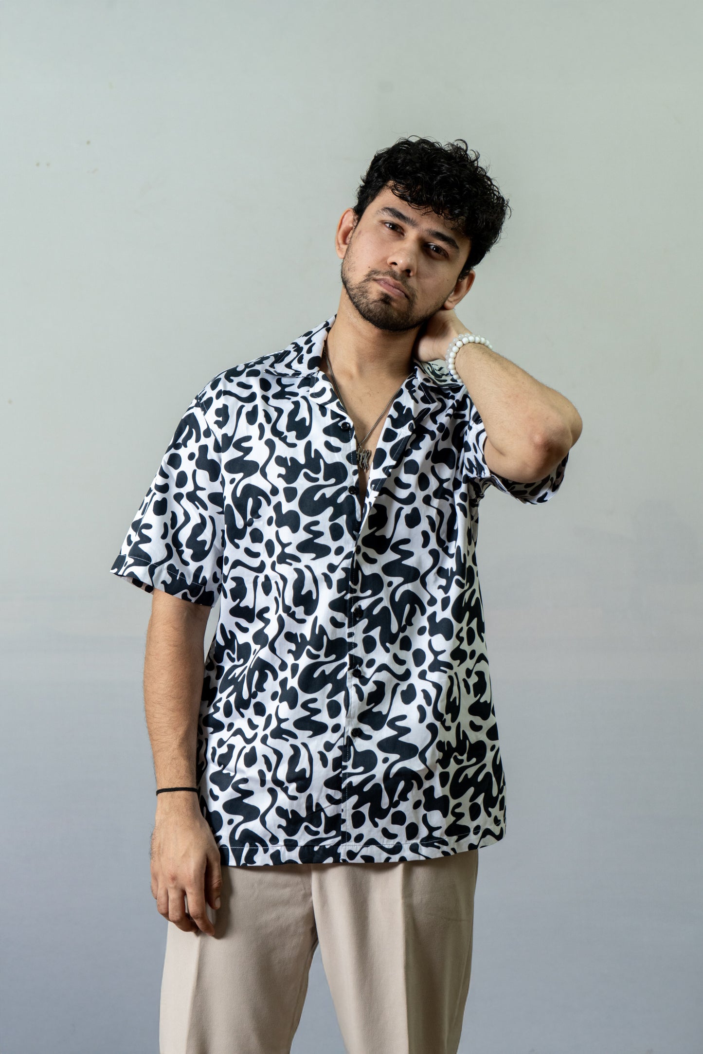 Giza Cotton Abstract Printed Shirt -Black And White Fun