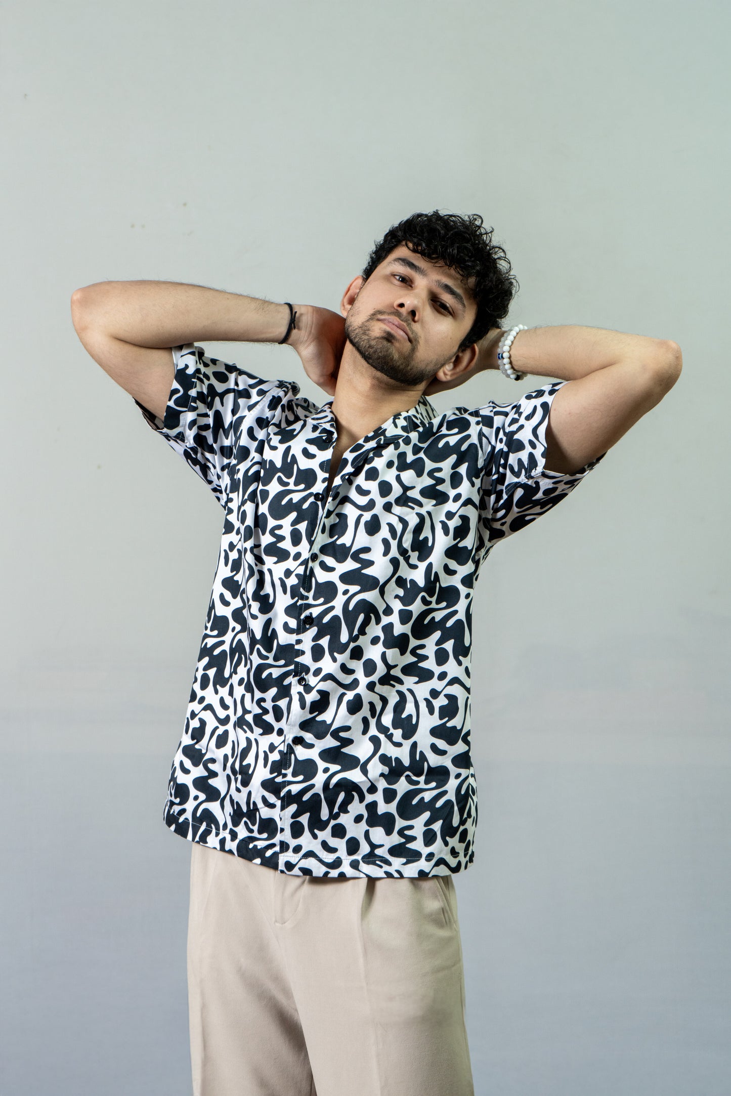 Giza Cotton Abstract Printed Shirt -Black And White Fun