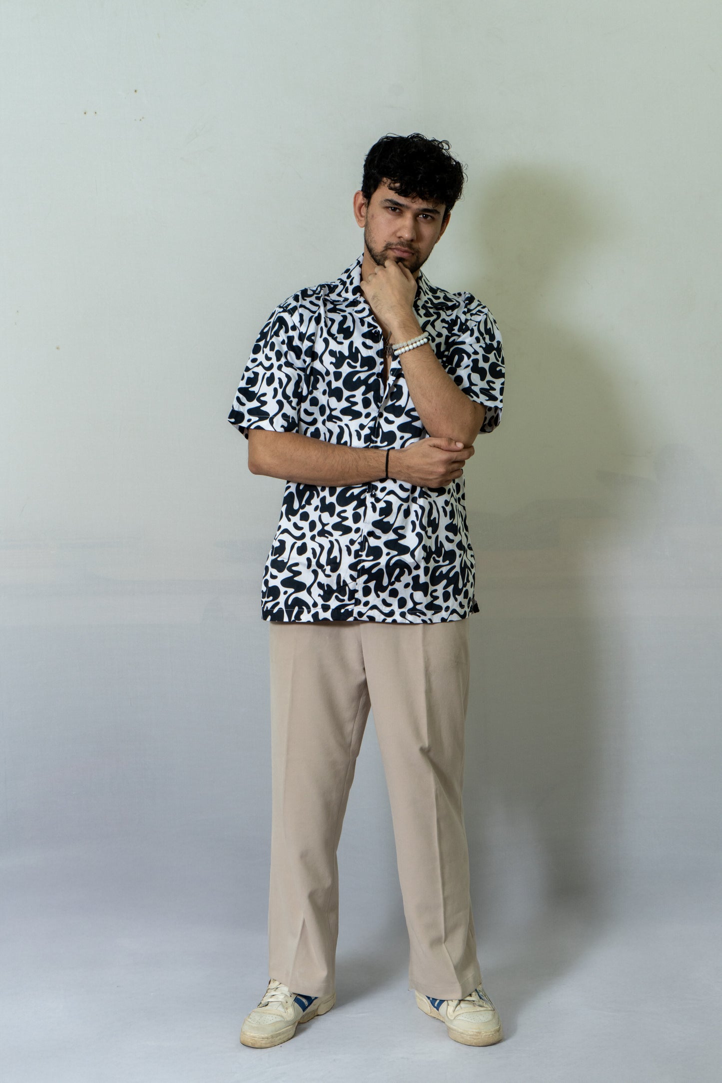 Giza Cotton Abstract Printed Shirt -Black And White Fun