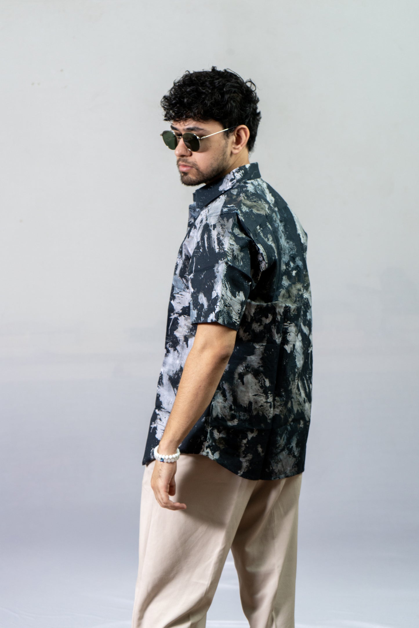 Linen Black and white Printed Shirt The Dye Fun- Black