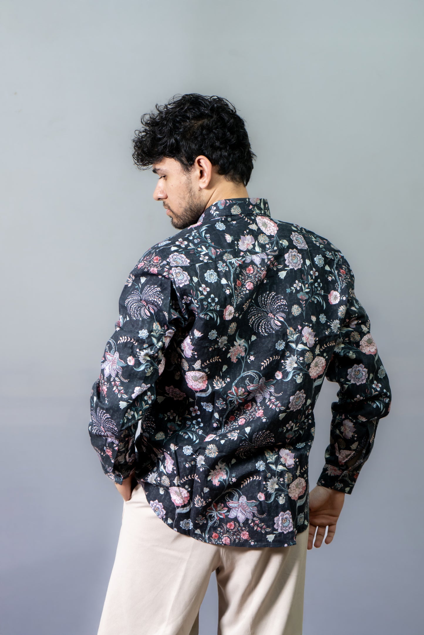 Floral Printed Shirt The Night Plush- Black