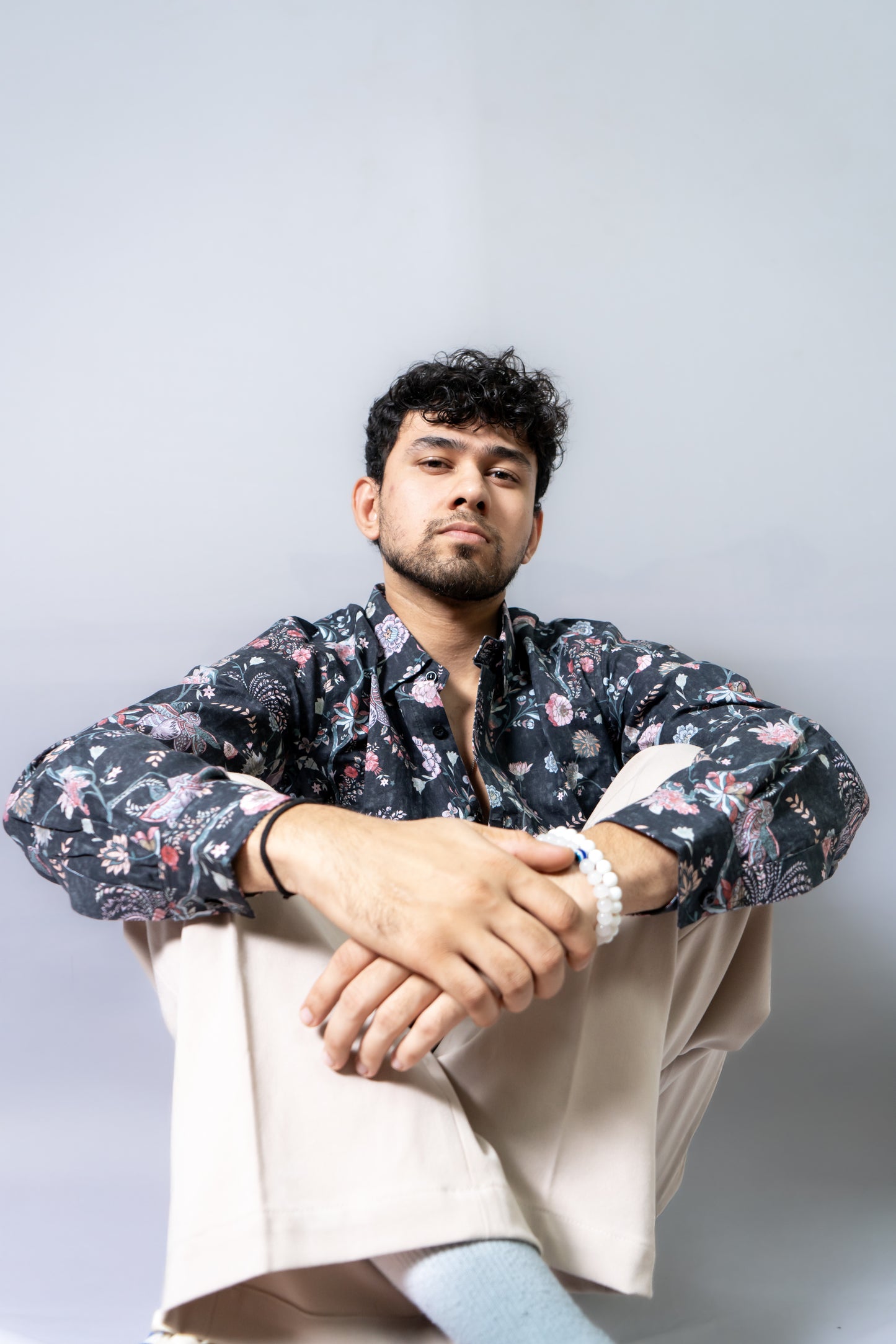 Floral Printed Shirt The Night Plush- Black