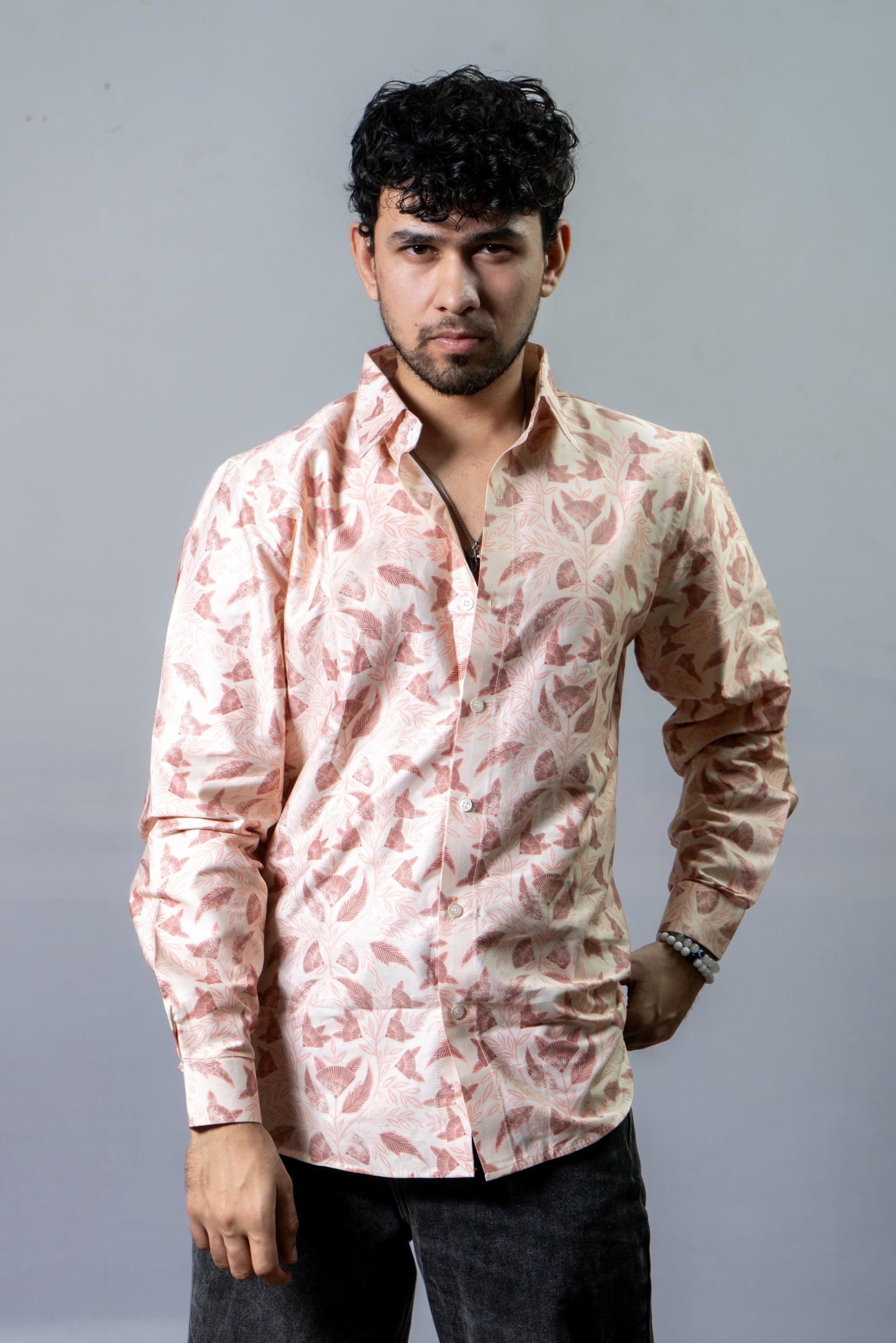 Cotton Printed Shirt Burnt Orange- Orange