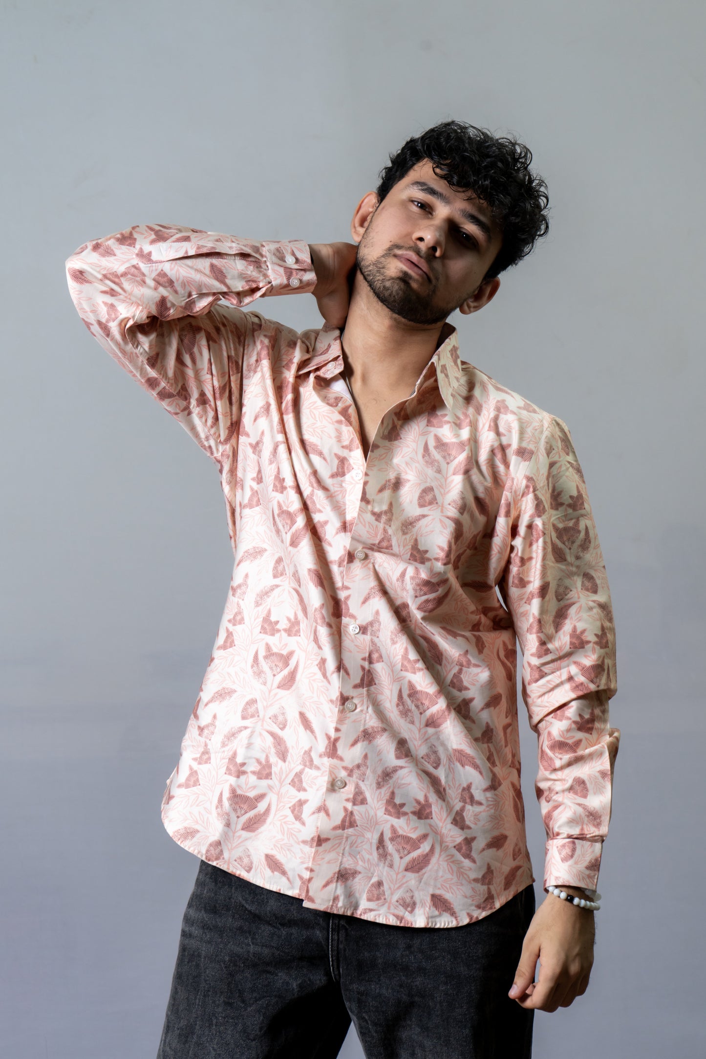 Cotton Printed Shirt Burnt Orange- Orange