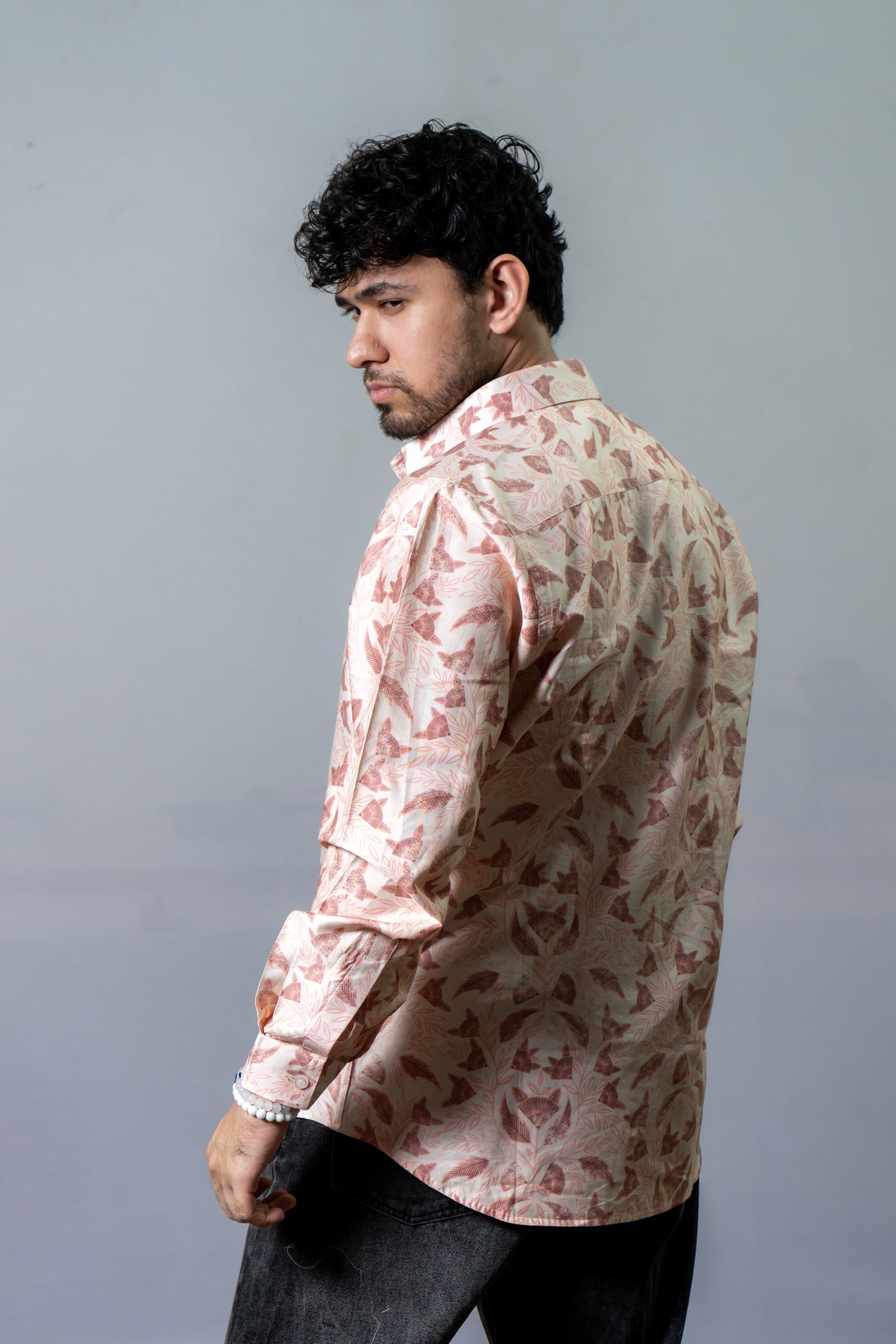 Cotton Printed Shirt Burnt Orange- Orange