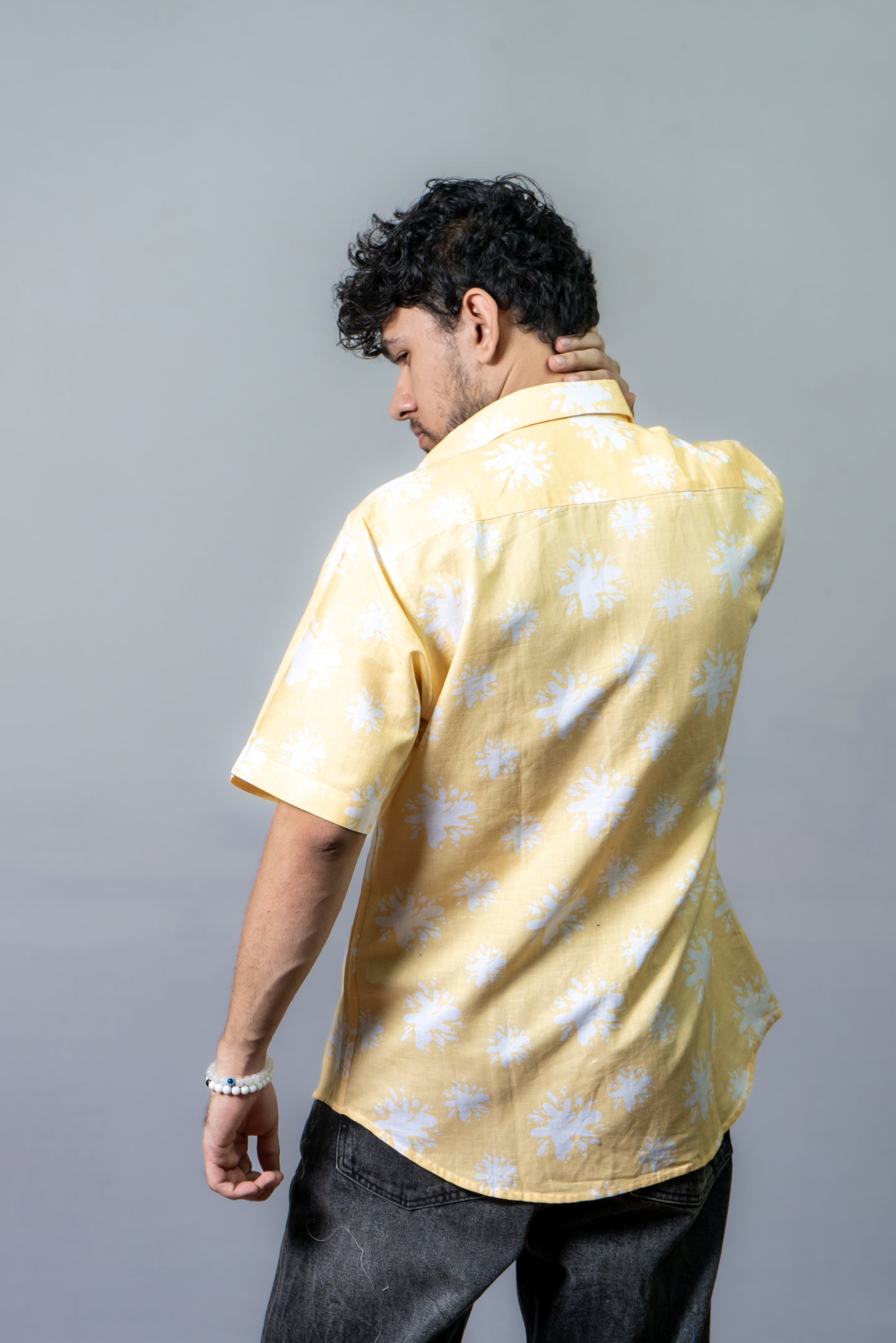 Linen Abstract Printed Shirt Summer Splash- Yellow