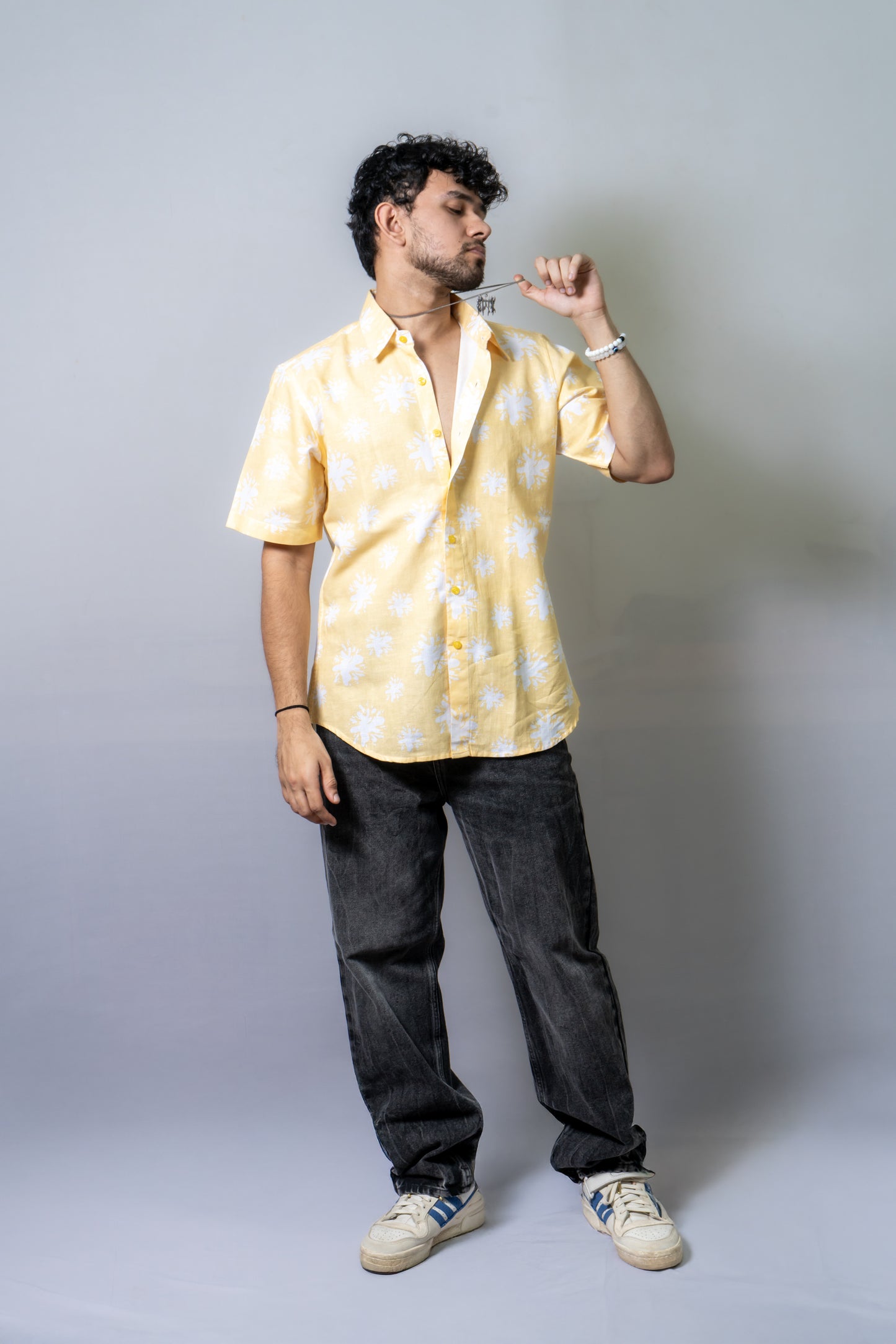 Linen Abstract Printed Shirt Summer Splash- Yellow