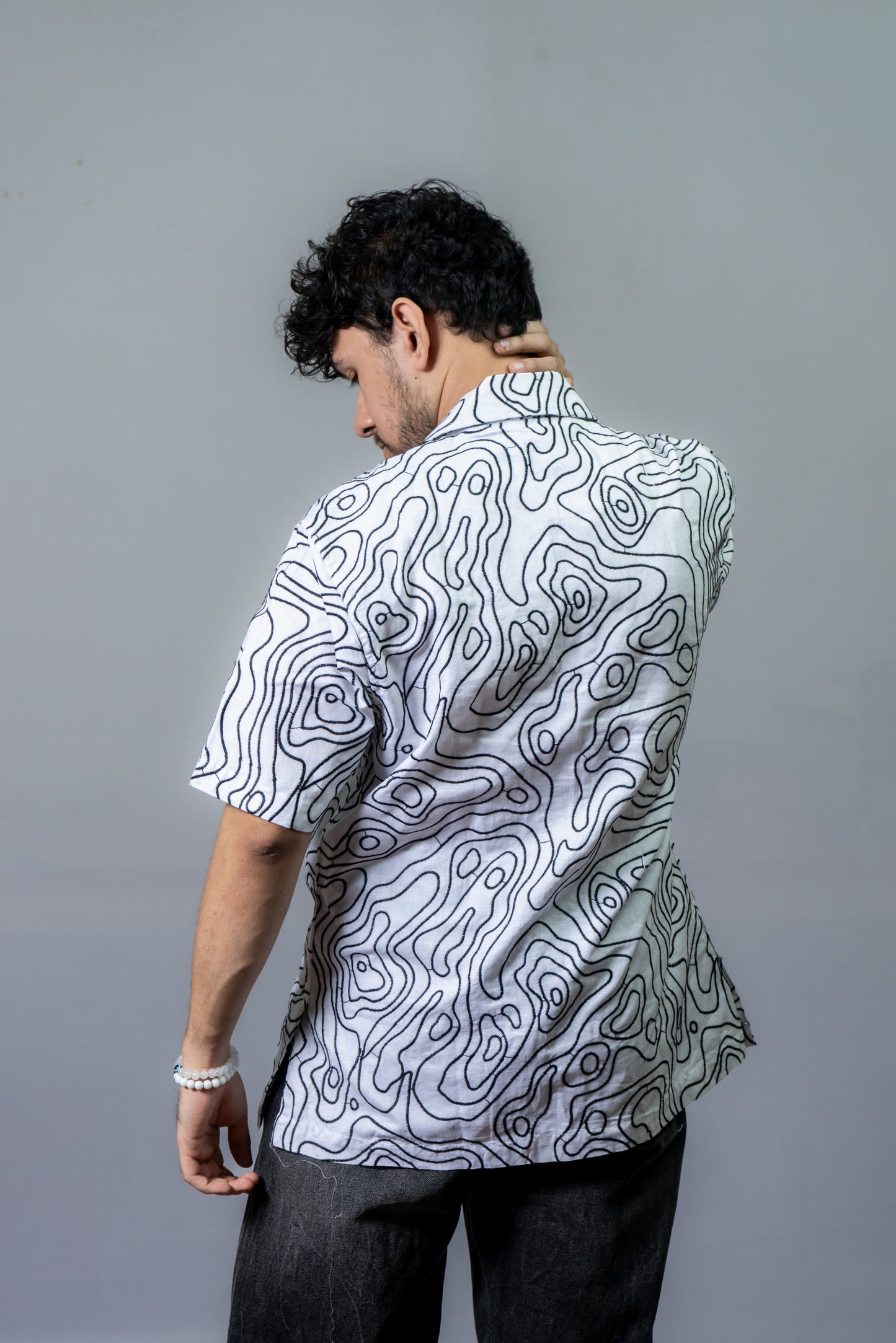 Hemp All Over Embroidery Shirt The Wiggle Love- Black&White