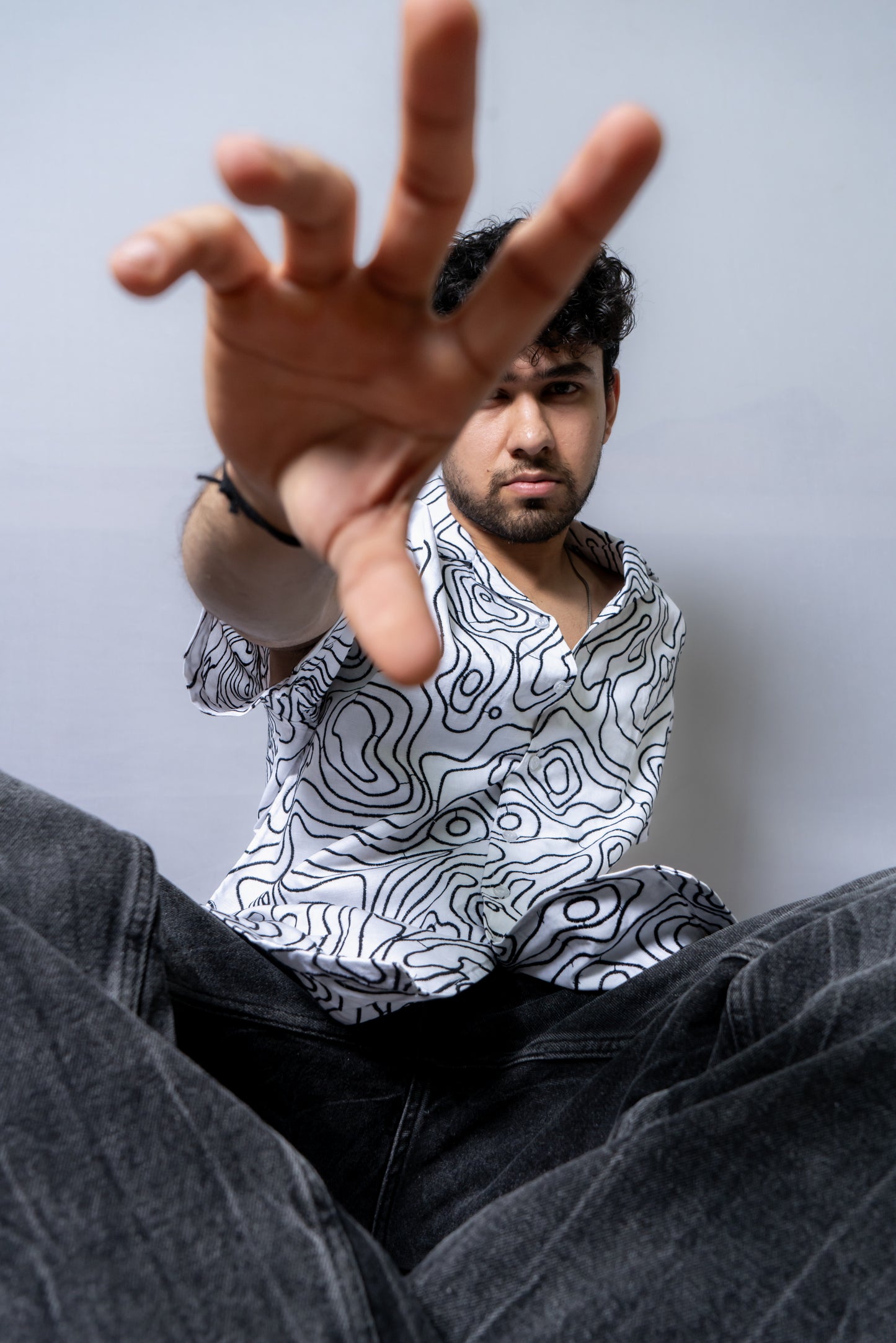 Hemp All Over Embroidery Shirt The Wiggle Love- Black&White