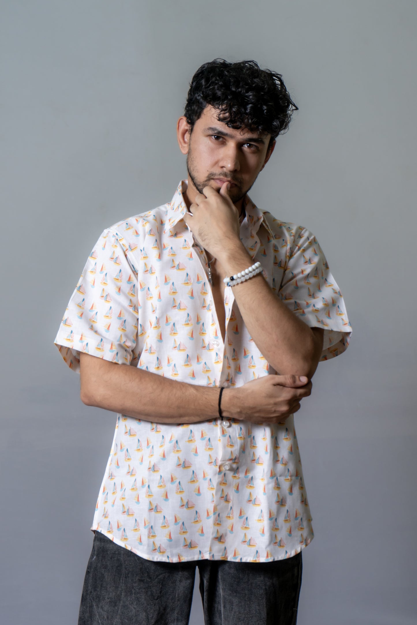 Linen Printed Shirt Sailing Shirt-