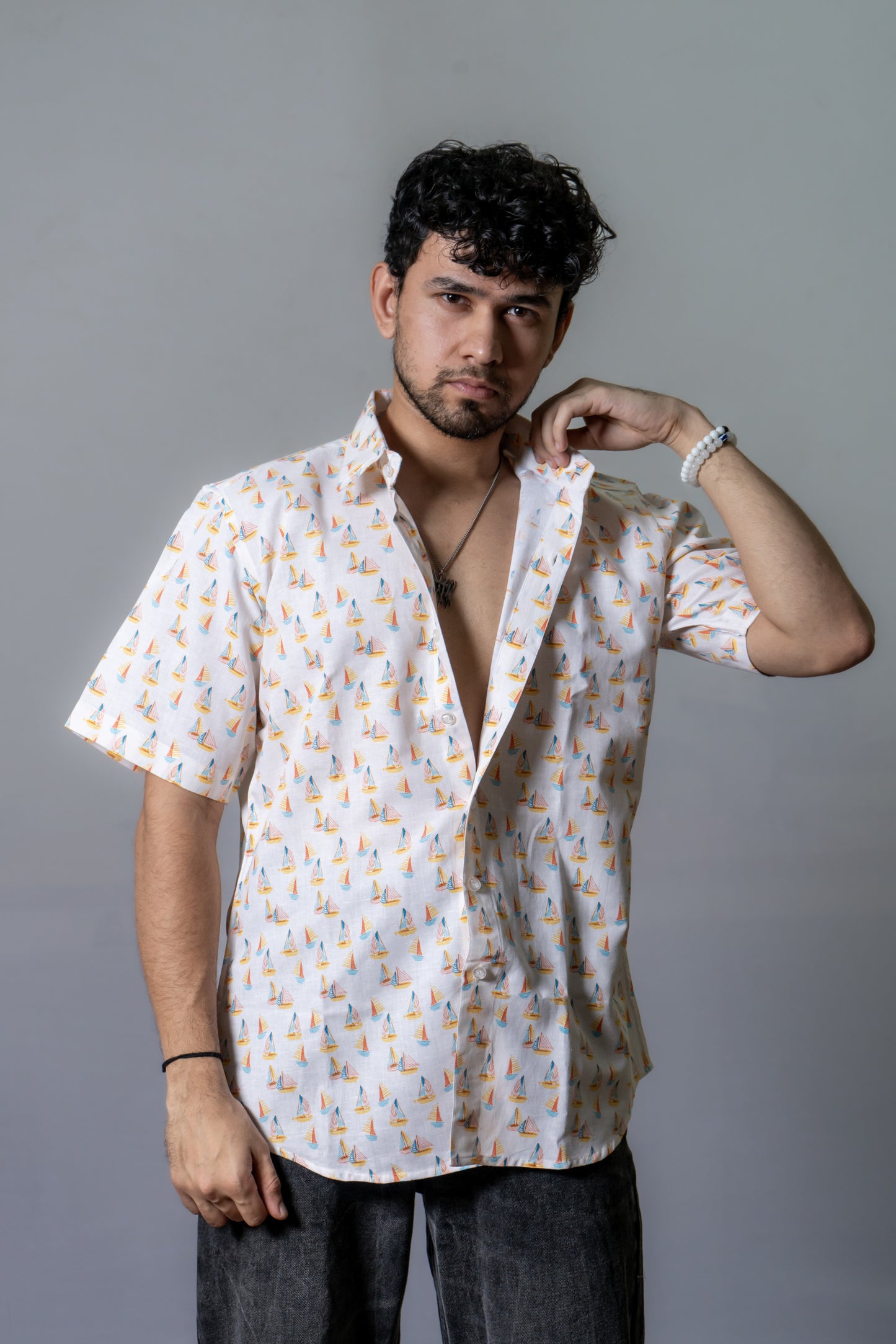 Linen Printed Shirt Sailing Shirt-