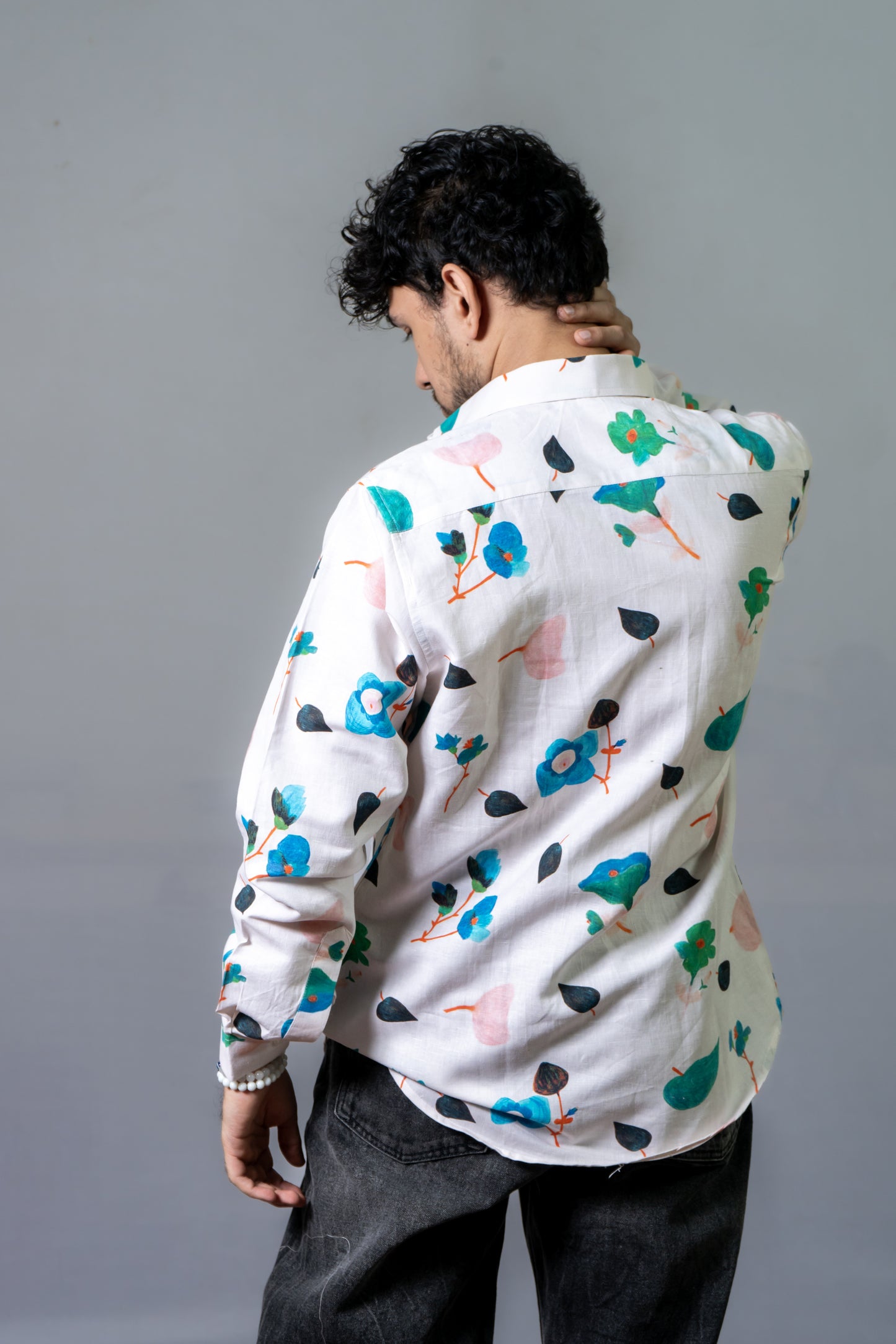 Linen Floral Printed Shirt Autumn Doodles- White