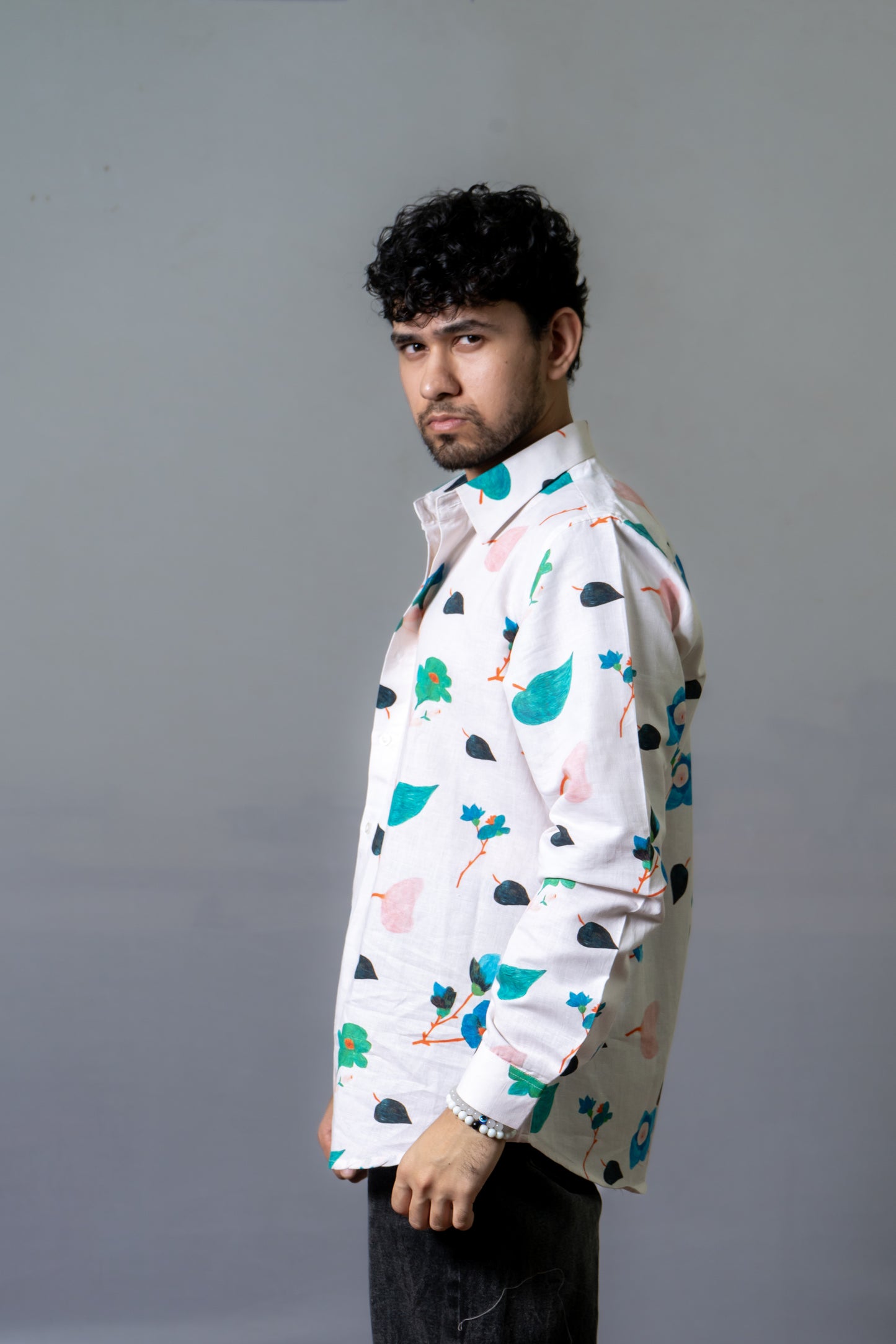 Linen Floral Printed Shirt Autumn Doodles- White