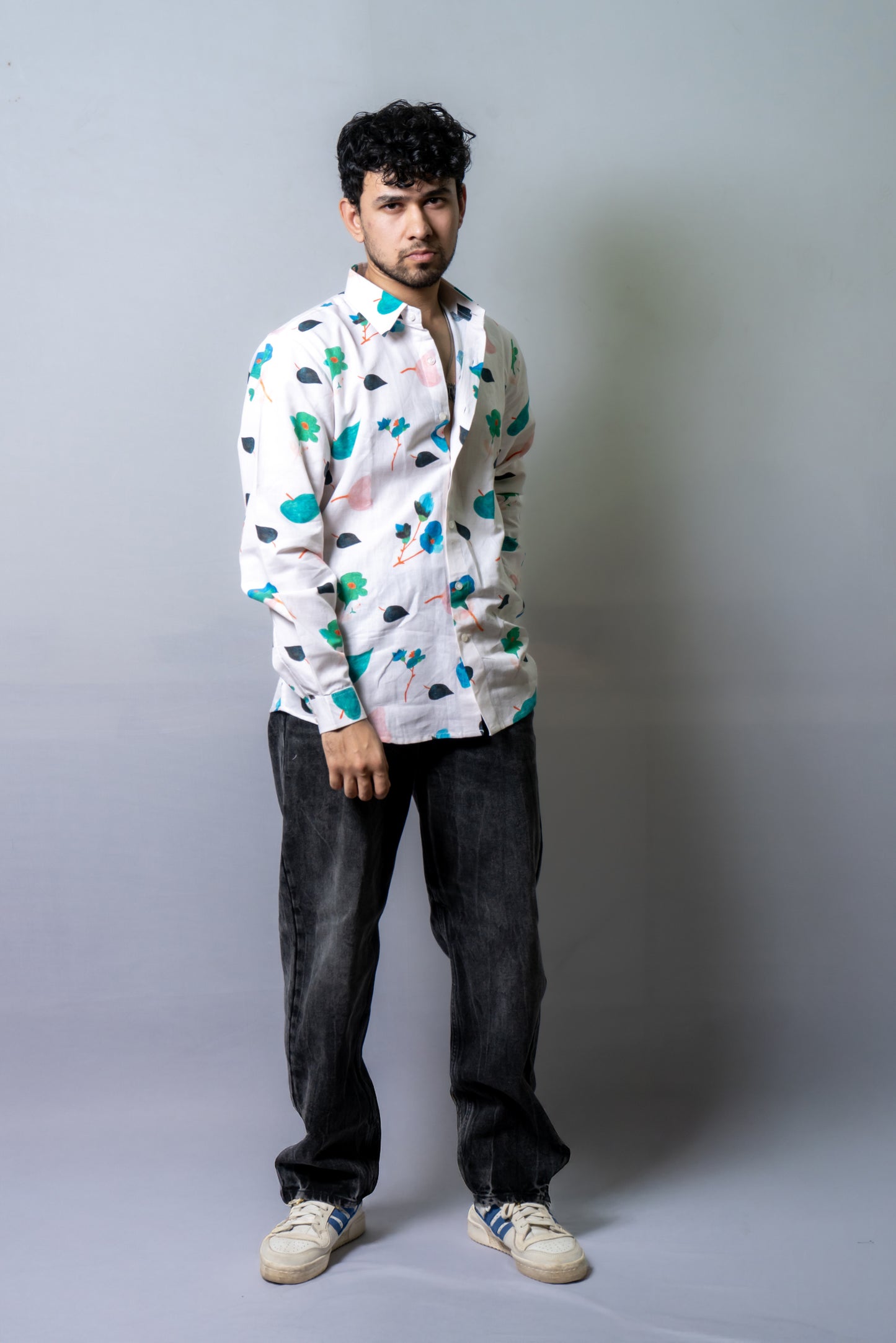 Linen Floral Printed Shirt Autumn Doodles- White