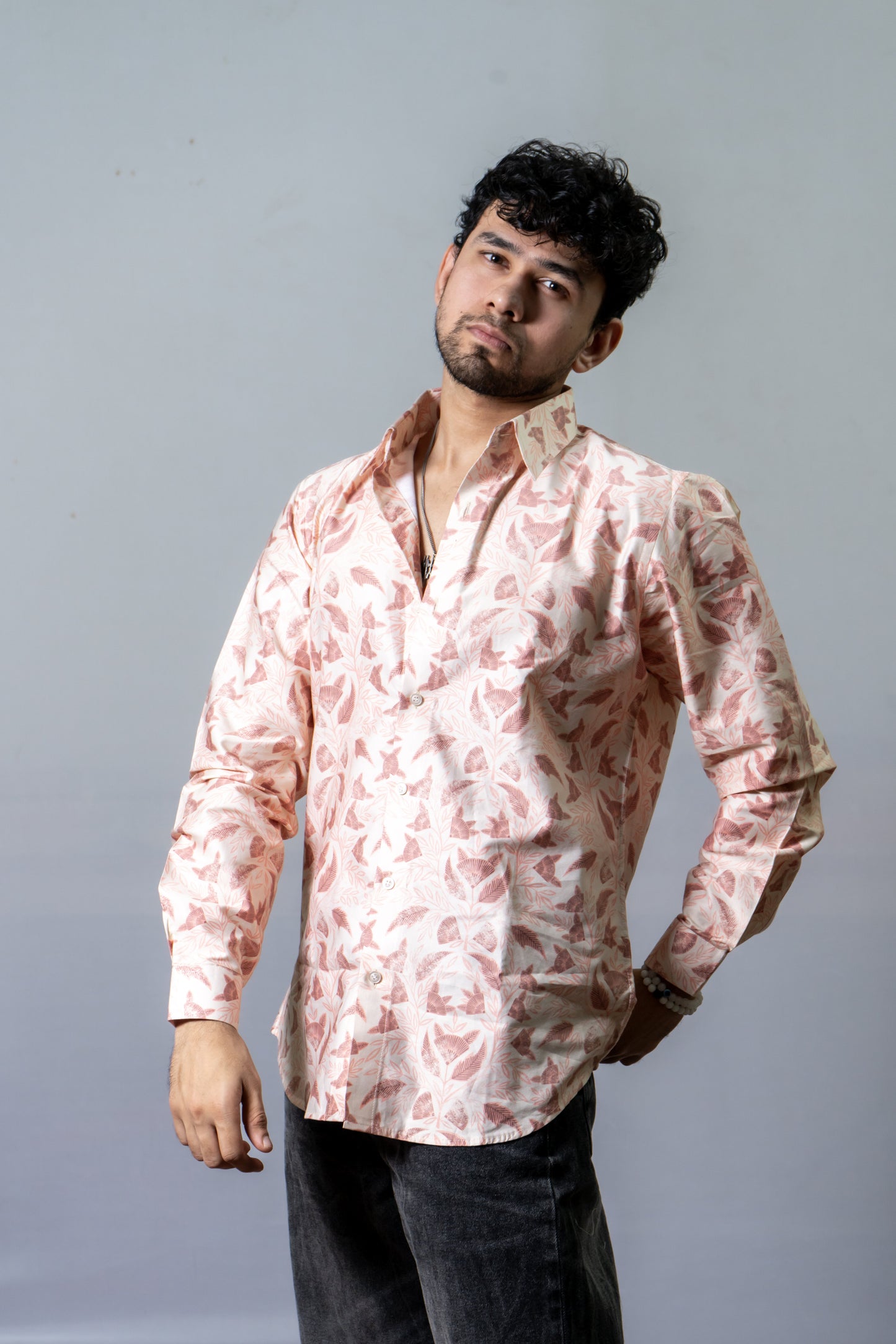Cotton Printed Shirt Burnt Orange- Orange