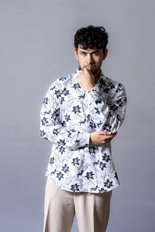 Ethereal Floral Shirt – White & Black