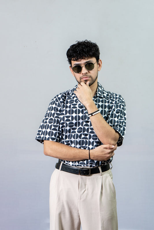Linen Abstract Printed Shirt Bold Abstract- Black And White