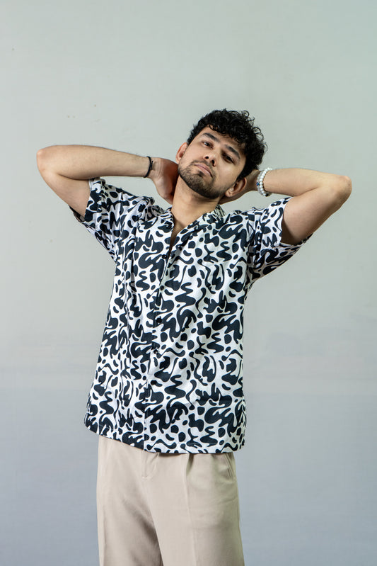 Giza Cotton Abstract Printed Shirt -Black And White Fun