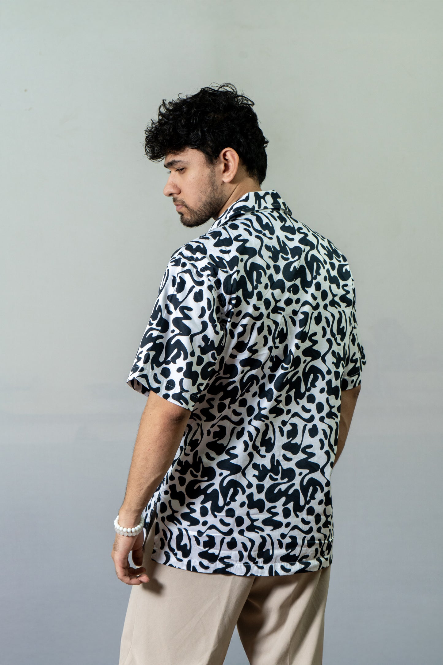 Giza Cotton Abstract Printed Shirt -Black And White Fun