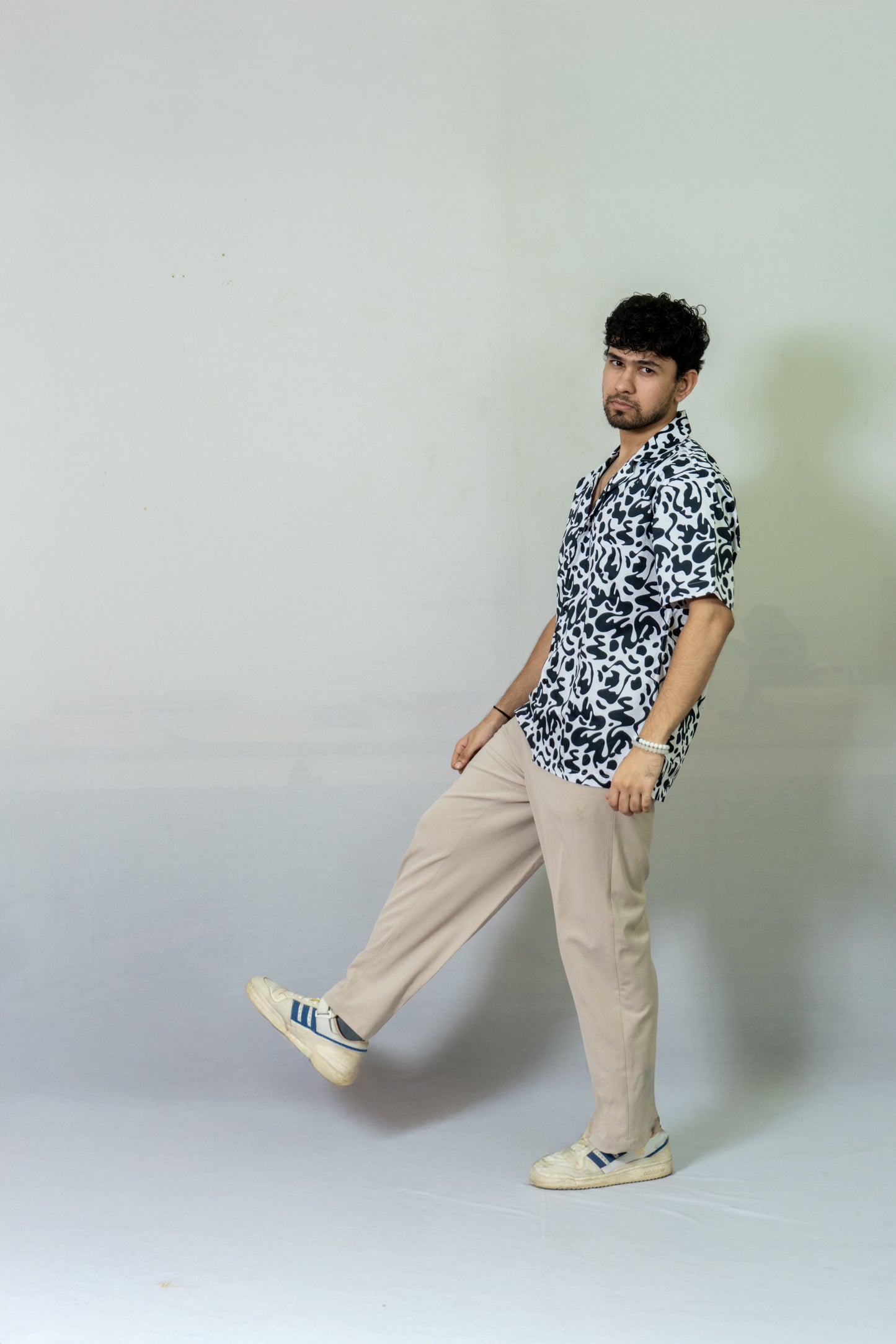 Giza Cotton Abstract Printed Shirt -Black And White Fun