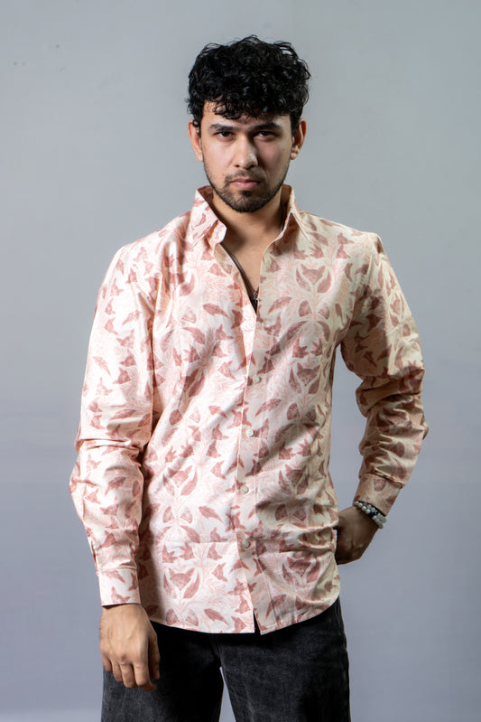 Cotton Printed Shirt Burnt Orange- Orange