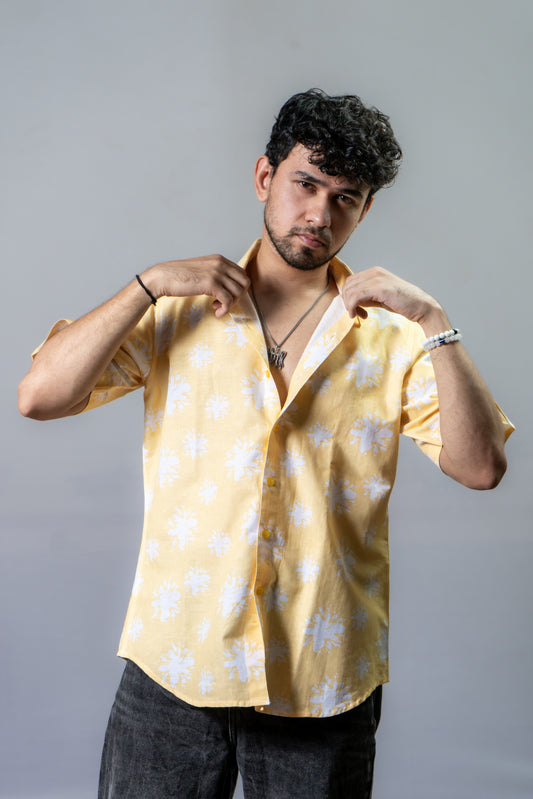 Linen Abstract Printed Shirt  Summer Splash- Yellow