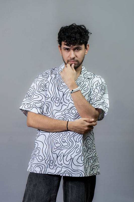 Hemp All Over Embroidery Shirt  The Wiggle Love- Black&White